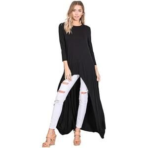 Annabelle Black Tunic Top Dress Maxi High-Low Hem Large/XL Comfy Flowy Boho